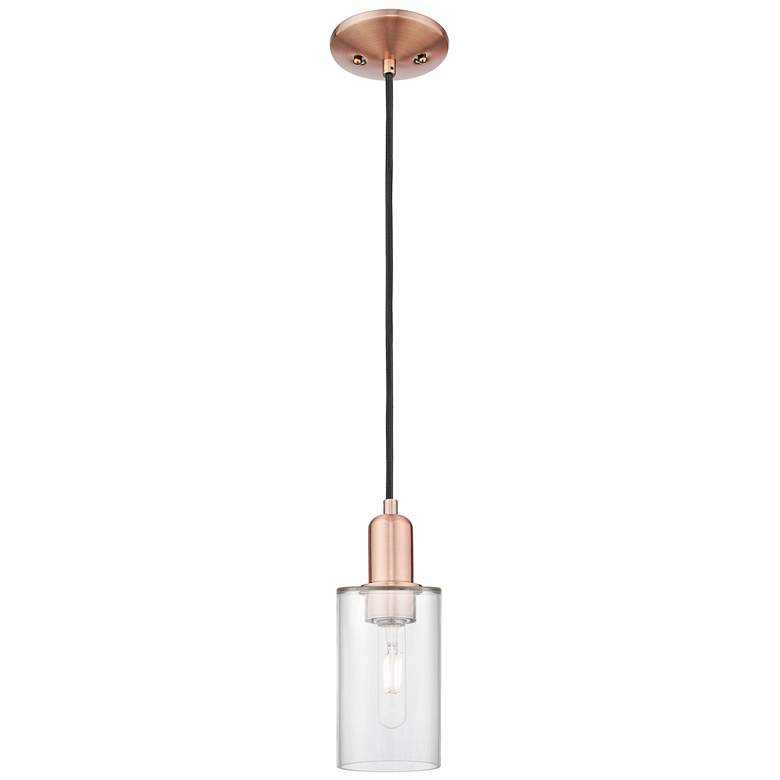 Image 1 Arcadia Clymer 4"W Copper Cord Hung Mini Pendant With Clear Shade