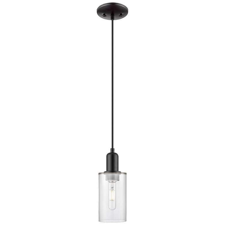 Image 1 Arcadia Clymer 4"W Matte Black Cord Hung Mini Pendant With Clear Shade
