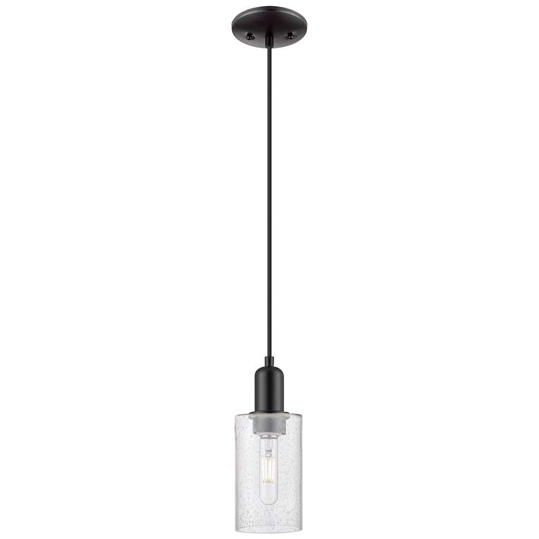 Image 1 Arcadia Clymer 4"W Matte Black Cord Hung Mini Pendant With Seedy Shade