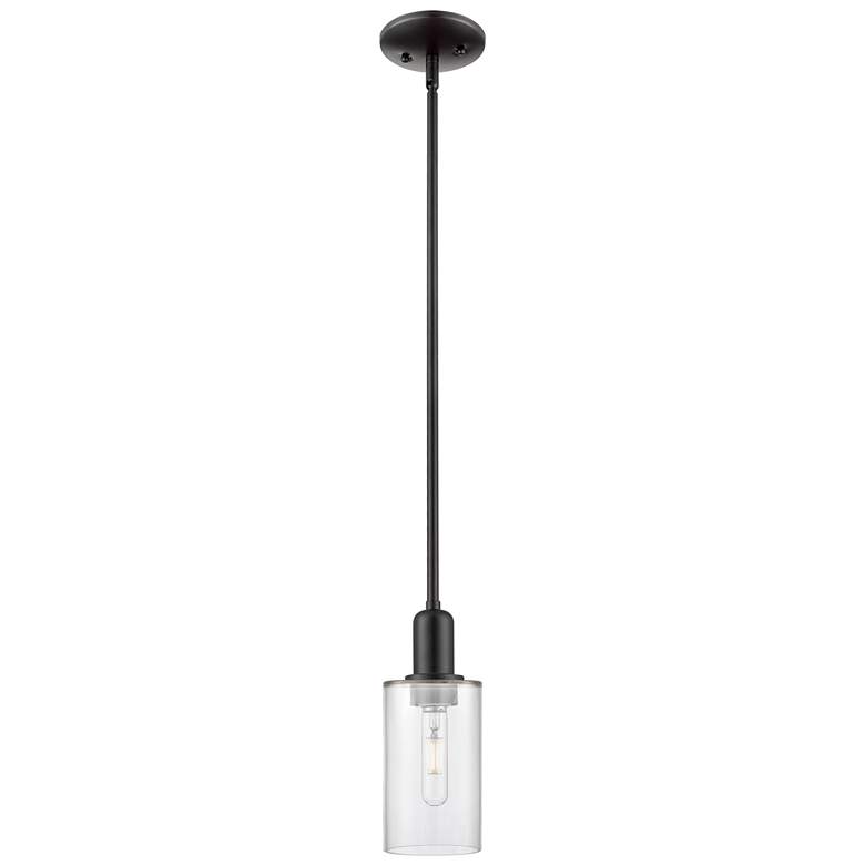 Image 1 Arcadia Clymer 4"W Matte Black Stem Hung Mini Pendant With Clear Shade