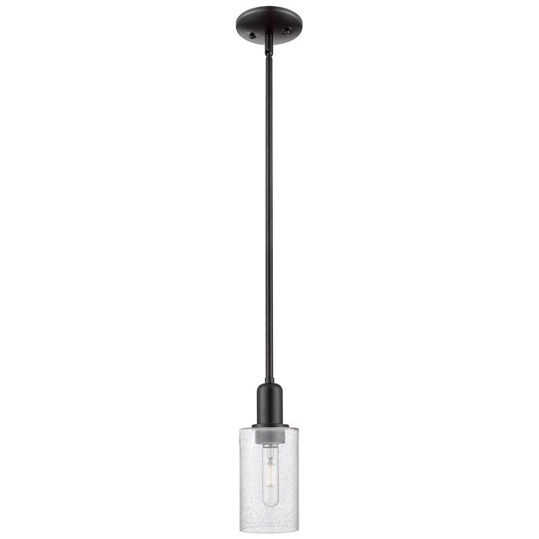 Image 1 Arcadia Clymer 4"W Matte Black Stem Hung Mini Pendant With Seedy Shade