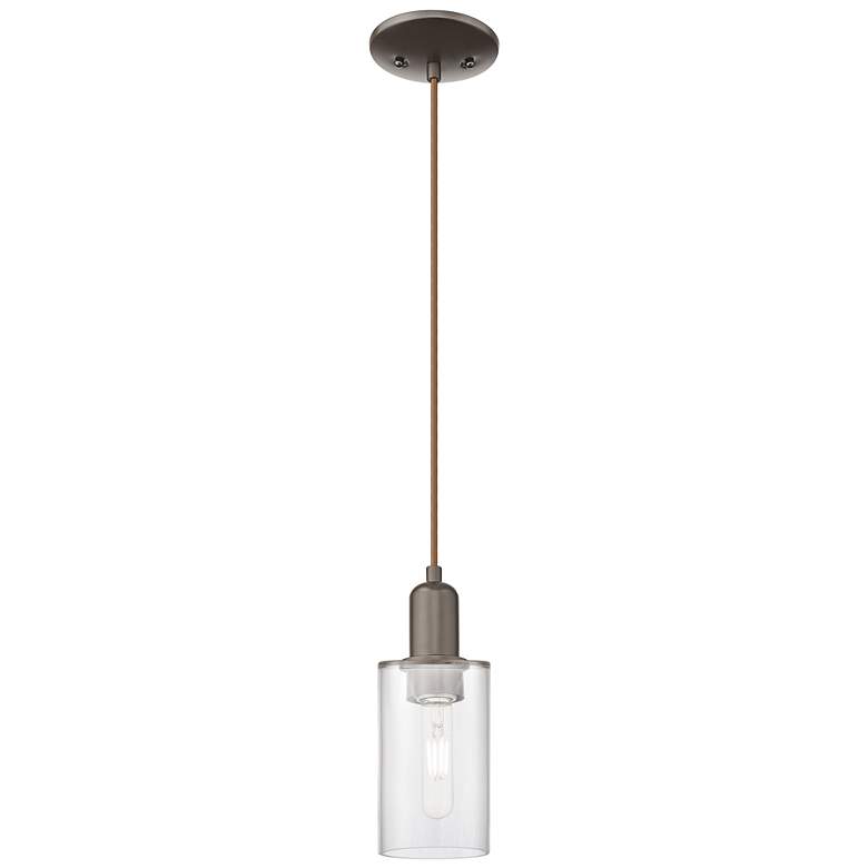 Image 1 Arcadia Clymer 4"W Oiled Bronze Cord Hung Mini Pendant w/ Clear Shade