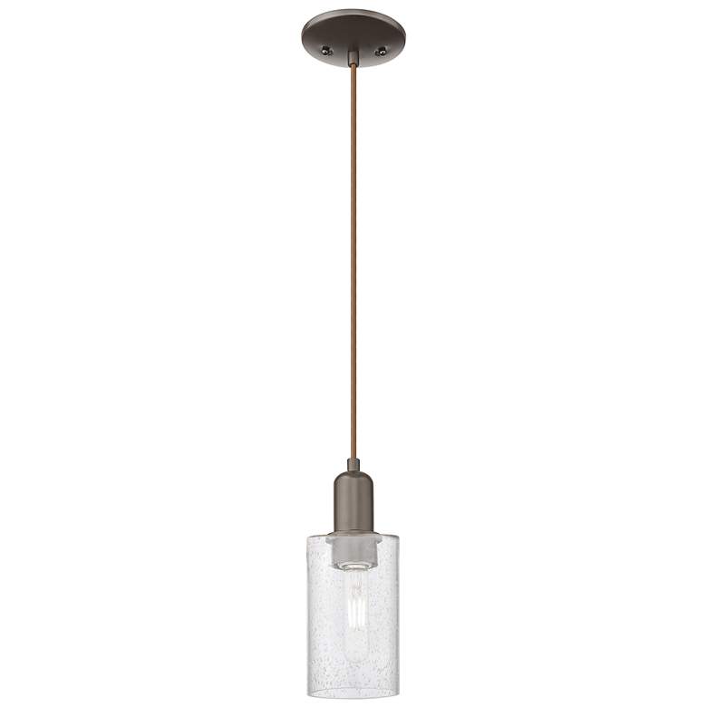Image 1 Arcadia Clymer 4"W Oiled Bronze Cord Hung Mini Pendant w/ Seedy Shade