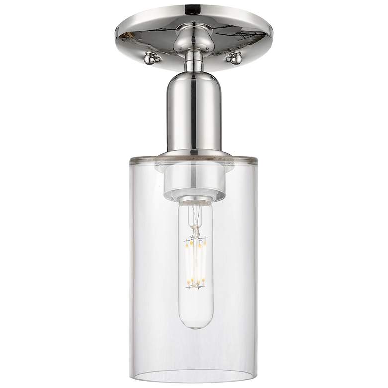 Image 1 Arcadia Clymer 4"W Polished Nickel Semi.Flush Mount With Clear Shade