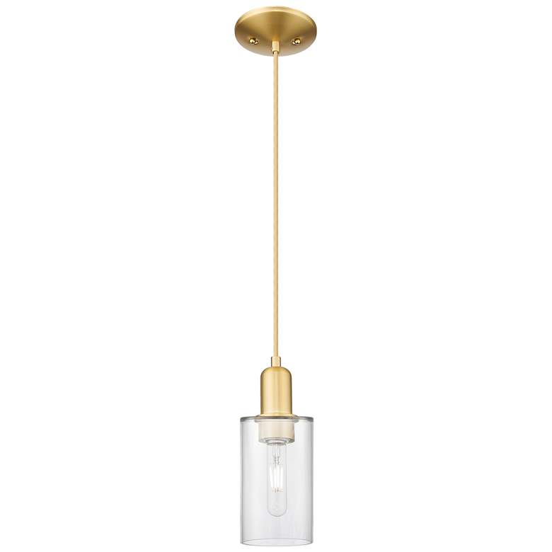 Image 1 Arcadia Clymer 4"W Satin Gold Cord Hung Mini Pendant With Clear Shade