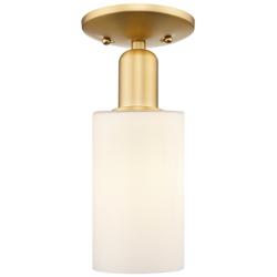 Arcadia Clymer 4"W Satin Gold Semi.Flush Mount With Matte White Shade