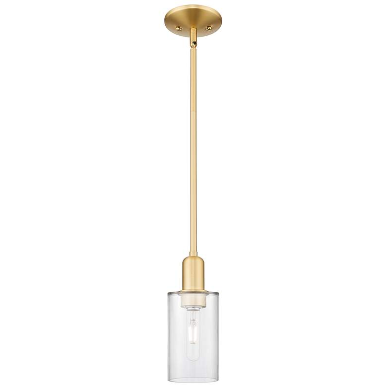 Image 1 Arcadia Clymer 4"W Satin Gold Stem Hung Mini Pendant With Clear Shade