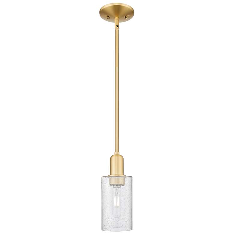 Image 1 Arcadia Clymer 4"W Satin Gold Stem Hung Mini Pendant With Seedy Shade