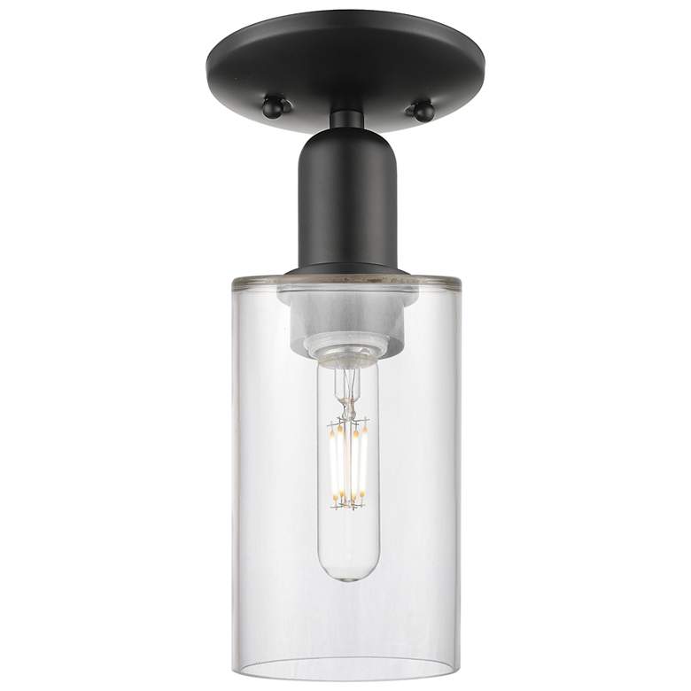 Image 1 Arcadia Clymer 4" Wide Matte Black Semi.Flush Mount With Clear Shade