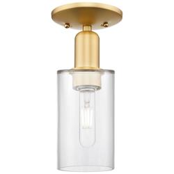 Arcadia Clymer 4" Wide Satin Gold Semi.Flush Mount With Clear Shade