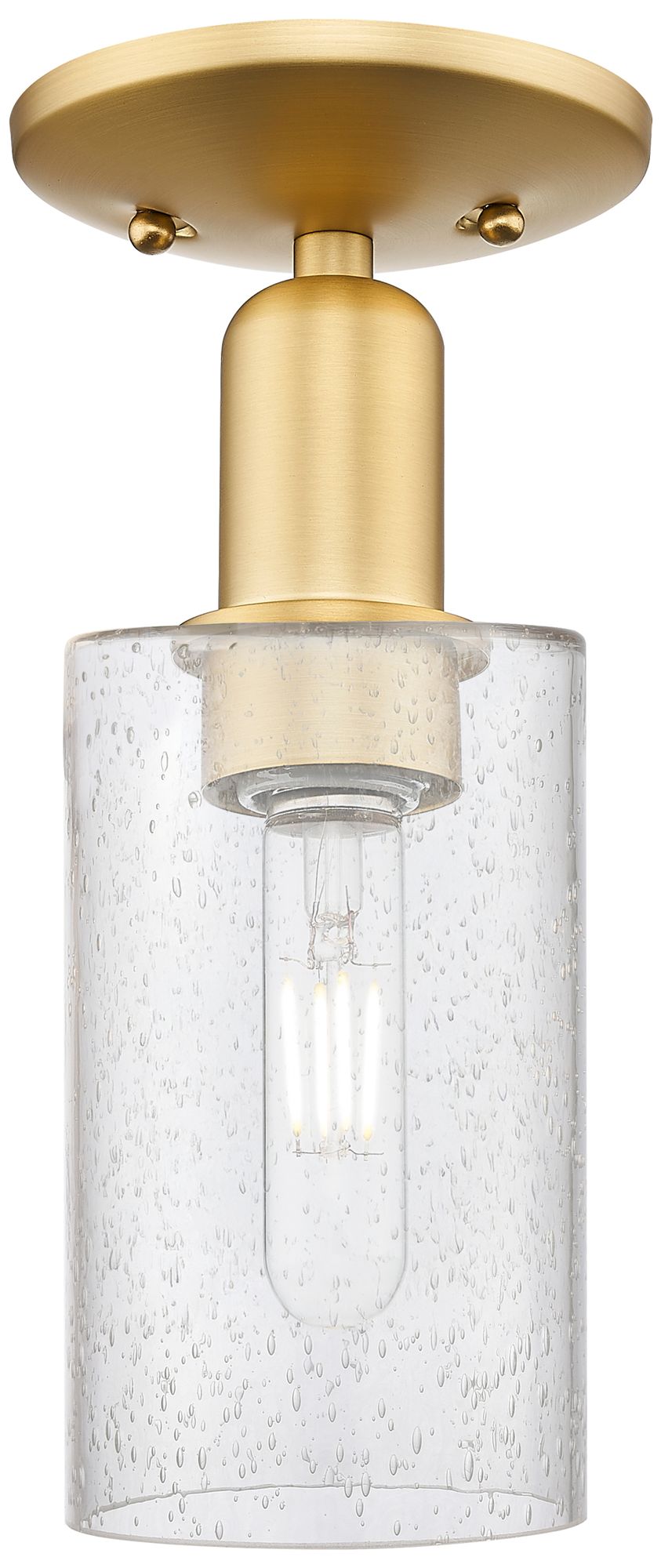 Arcadia Clymer 4" Wide Satin Gold Semi.Flush Mount With Seedy Shade