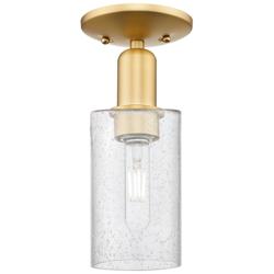 Arcadia Clymer 4" Wide Satin Gold Semi.Flush Mount With Seedy Shade