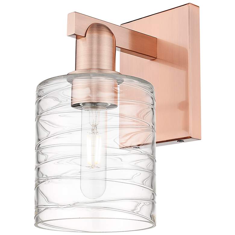 Image 1 Arcadia Cobbleskill 11"H Antique Copper Sconce With Deco Swirl Shade