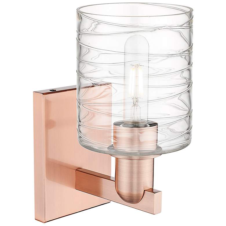 Image 2 Arcadia Cobbleskill 11"H Antique Copper Sconce With Deco Swirl Shade more views
