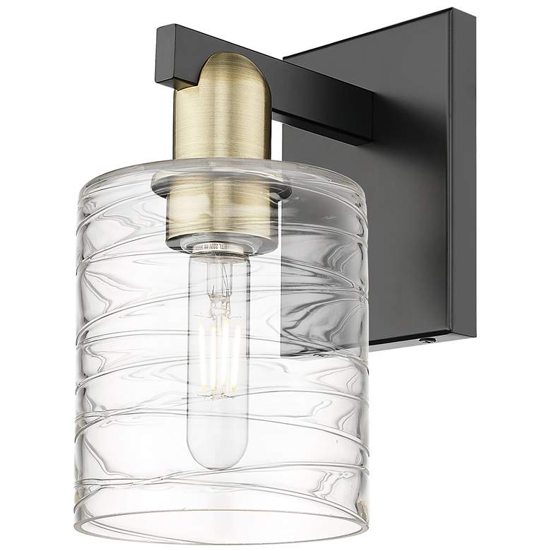 Image 1 Arcadia Cobbleskill 11"H Black And Brass Sconce With Deco Swirl Shade