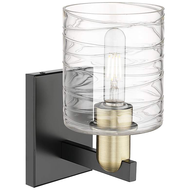 Image 2 Arcadia Cobbleskill 11"H Black And Brass Sconce With Deco Swirl Shade more views