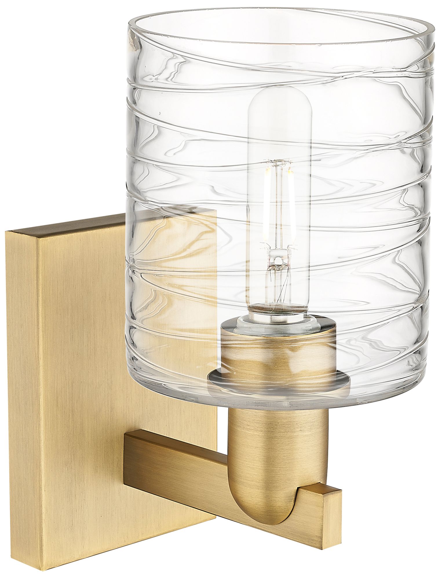 Image 2 Arcadia Cobbleskill 11"H Brushed Brass Sconce With Deco Swirl Shade more views