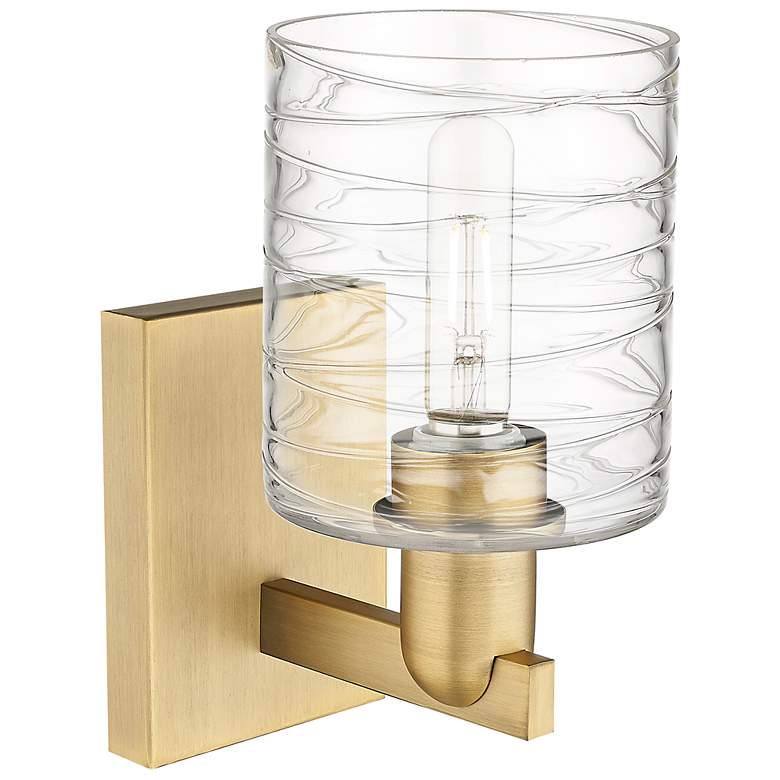 Image 2 Arcadia Cobbleskill 11"H Brushed Brass Sconce With Deco Swirl Shade more views