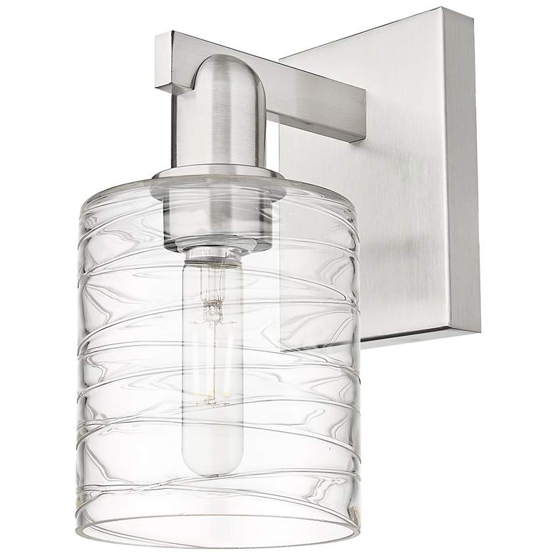 Image 1 Arcadia Cobbleskill 11"H Brushed Nickel Sconce With Deco Swirl Shade