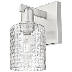Arcadia Cobbleskill 11"H Nickel Sconce w/ Clear Basketweave Shade