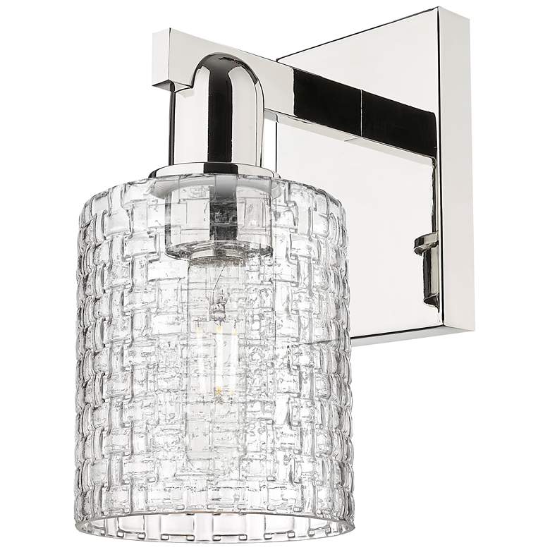 Image 1 Arcadia Cobbleskill 11"H Polished Nickel Sconce w/ Basketweave Shade