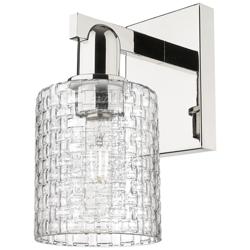 Arcadia Cobbleskill 11"H Polished Nickel Sconce w/ Basketweave Shade