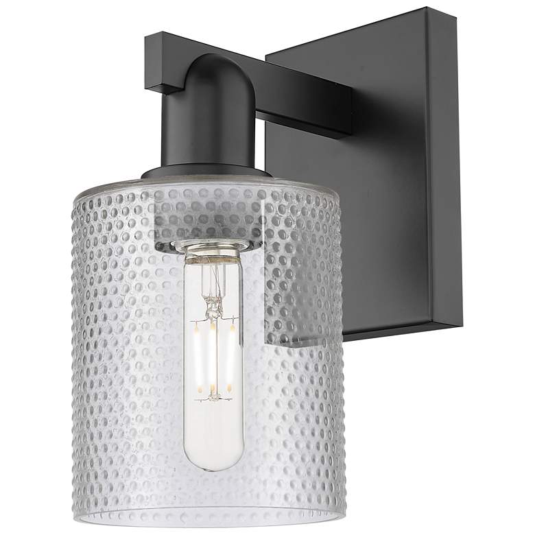 Image 1 Arcadia Cobbleskill 11" High Matte Black Sconce With Clear Shade
