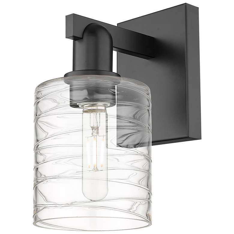 Image 1 Arcadia Cobbleskill 11" High Matte Black Sconce With Deco Swirl Shade