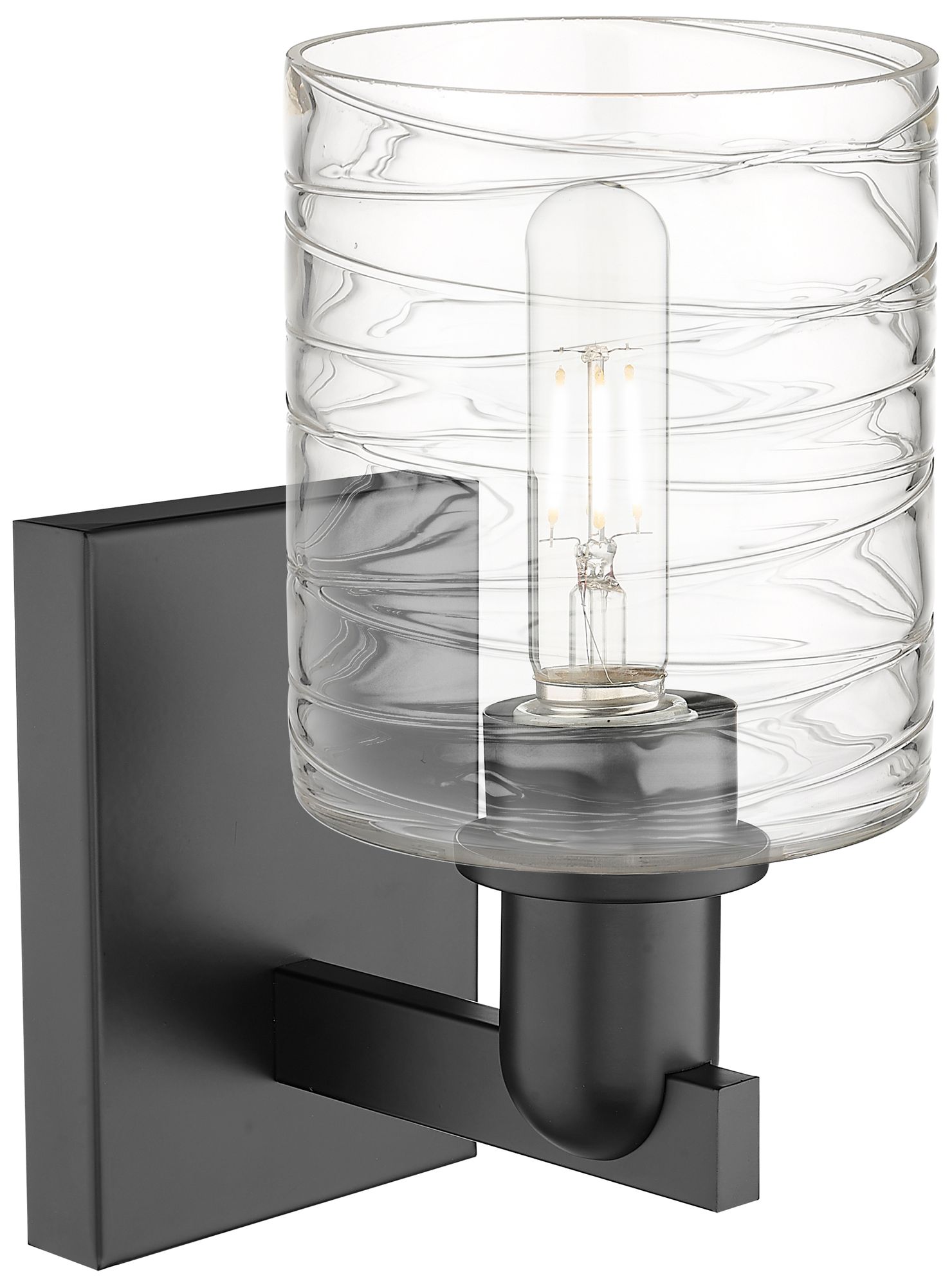 Image 2 Arcadia Cobbleskill 11" High Matte Black Sconce With Deco Swirl Shade more views