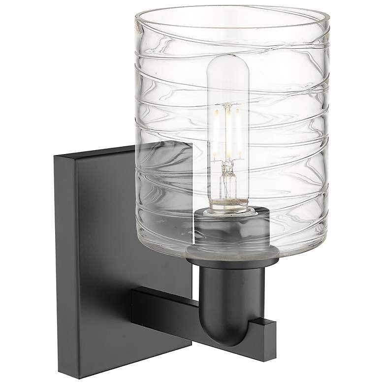 Image 2 Arcadia Cobbleskill 11" High Matte Black Sconce With Deco Swirl Shade more views