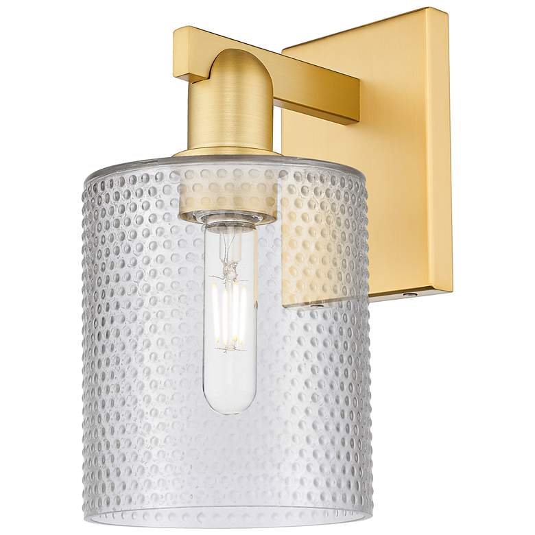 Image 1 Arcadia Cobbleskill 11" High Satin Gold Sconce With Clear Shade