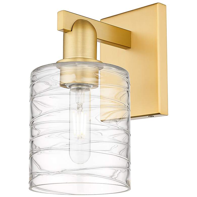 Image 1 Arcadia Cobbleskill 11" High Satin Gold Sconce With Deco Swirl Shade