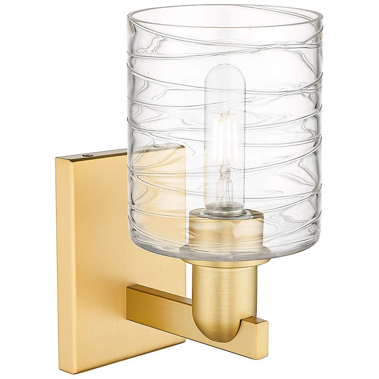 Image 2 Arcadia Cobbleskill 11" High Satin Gold Sconce With Deco Swirl Shade more views
