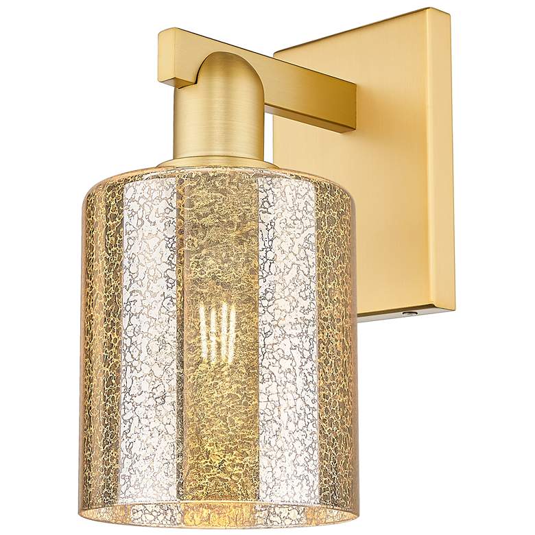 Image 1 Arcadia Cobbleskill 11" High Satin Gold Sconce With Mercury Shade