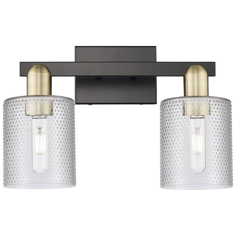 Image 1 Arcadia Cobbleskill 16"W 2 Light Black Brass Bath Light w/ Clear Shade