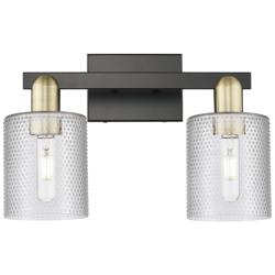 Arcadia Cobbleskill 16"W 2 Light Black Brass Bath Light w/ Clear Shade