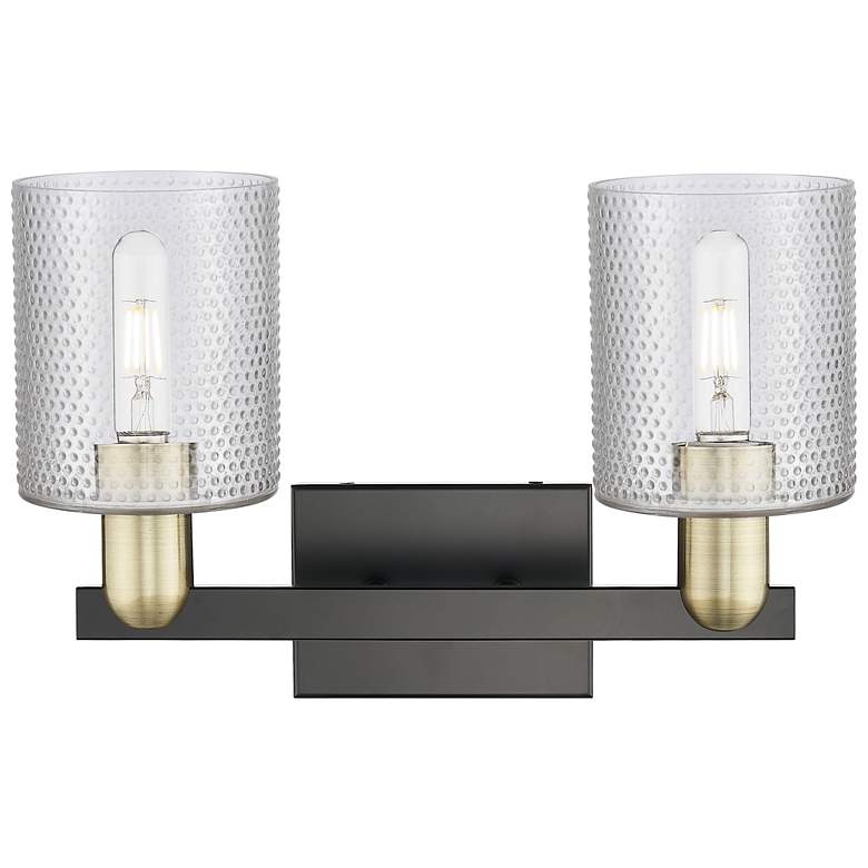 Image 2 Arcadia Cobbleskill 16"W 2 Light Black Brass Bath Light w/ Clear Shade more views