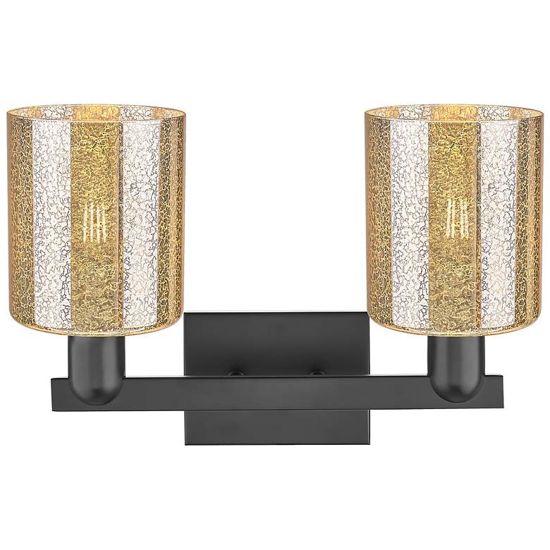 Image 2 Arcadia Cobbleskill 16"W 2 Light Black Vanity Light w/ Mercury Shade more views