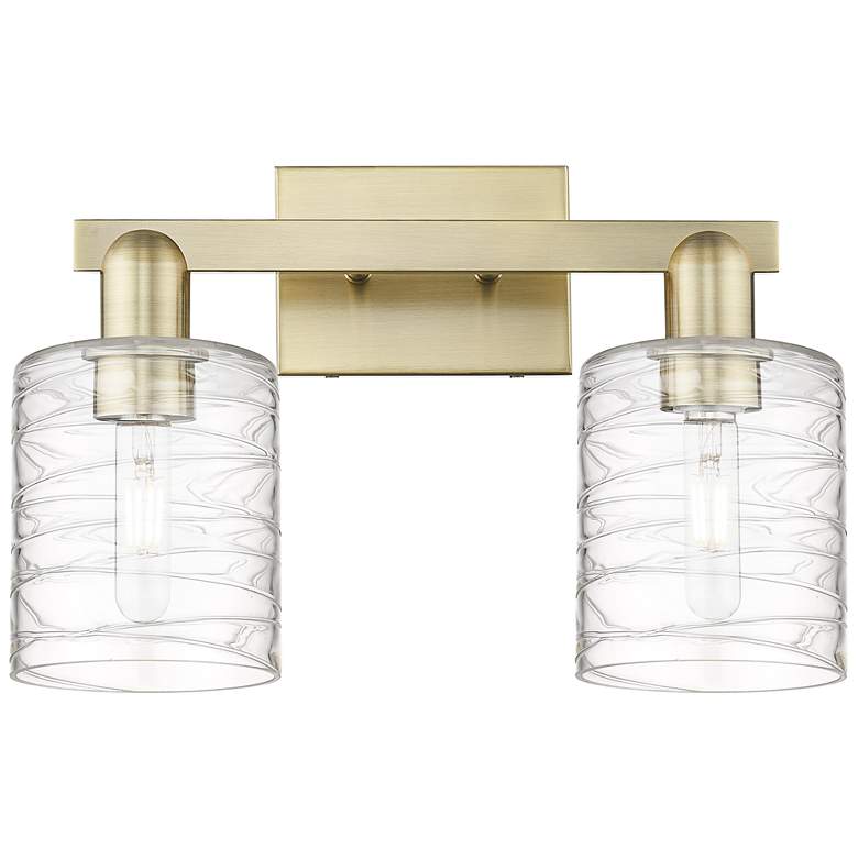 Image 1 Arcadia Cobbleskill 16"W 2 Light Brass Bath Light w/ Deco Swirl Shade