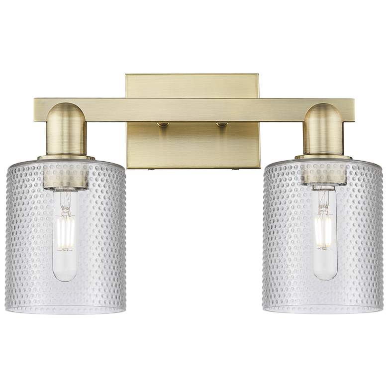 Image 1 Arcadia Cobbleskill 16"W 2 Light Brass Vanity Light With Clear Shade