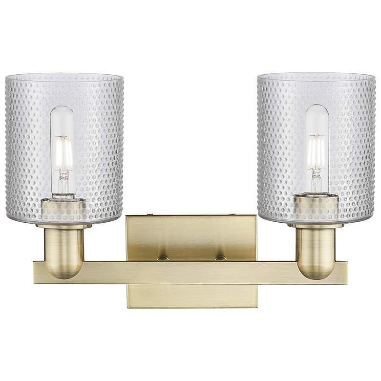 Image 2 Arcadia Cobbleskill 16"W 2 Light Brass Vanity Light With Clear Shade more views