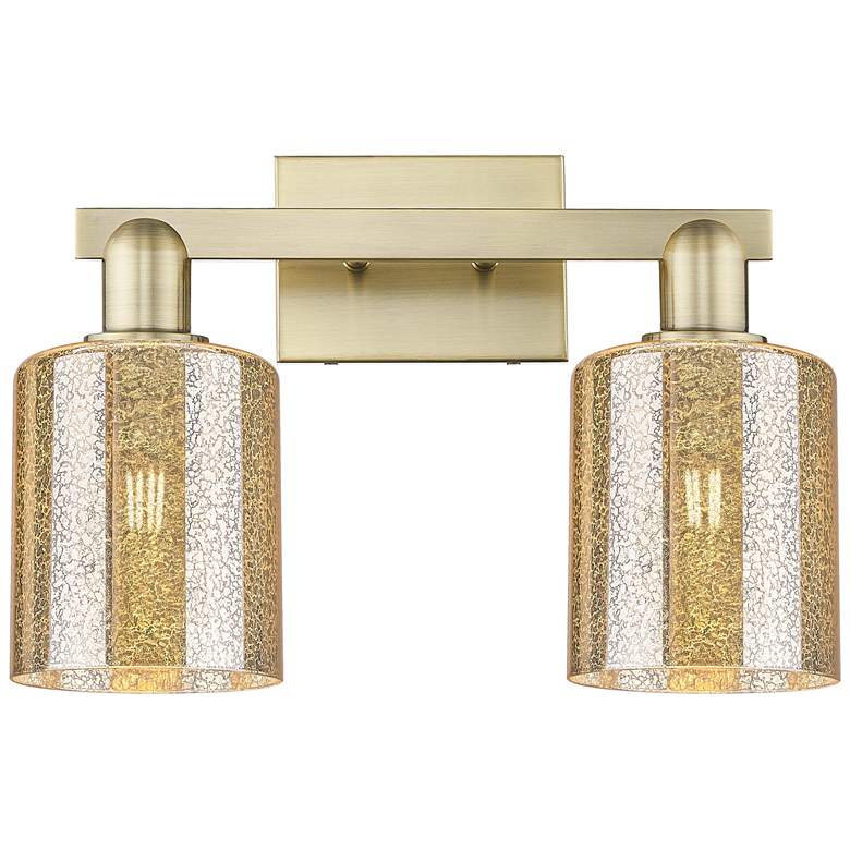 Image 1 Arcadia Cobbleskill 16"W 2 Light Brass Vanity Light With Mercury Shade