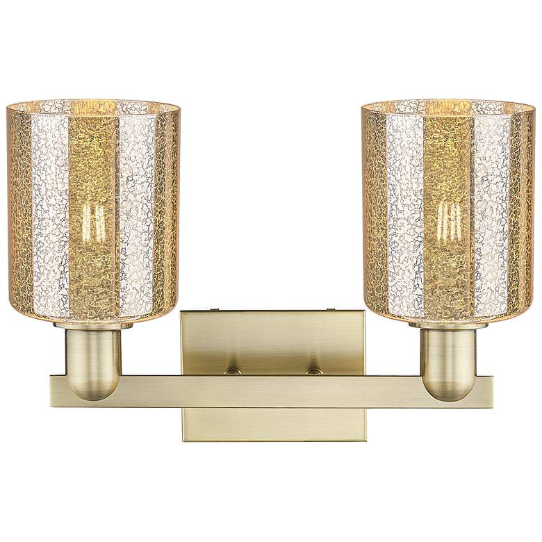 Image 2 Arcadia Cobbleskill 16"W 2 Light Brass Vanity Light With Mercury Shade more views
