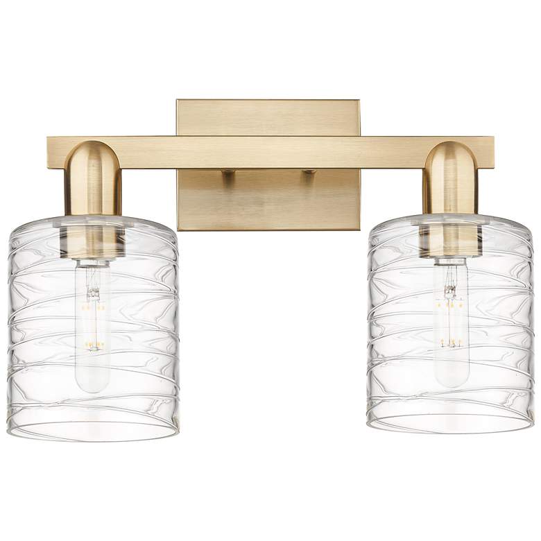 Image 1 Arcadia Cobbleskill 16"W 2 Light Bronze Bath Light w/ Deco Swirl Shade