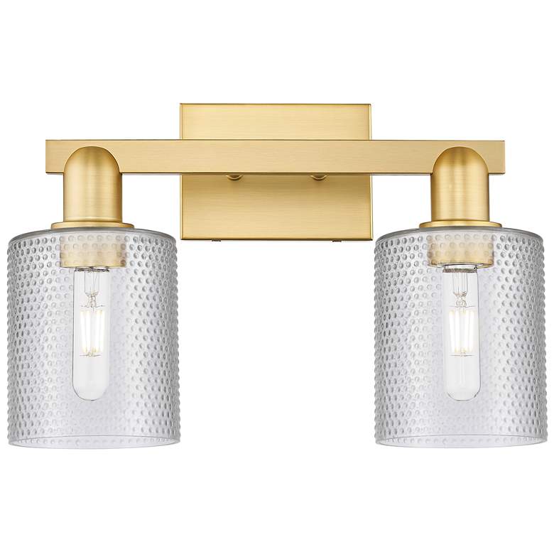 Image 1 Arcadia Cobbleskill 16"W 2 Light Satin Gold Bath Light w/ Clear Shade