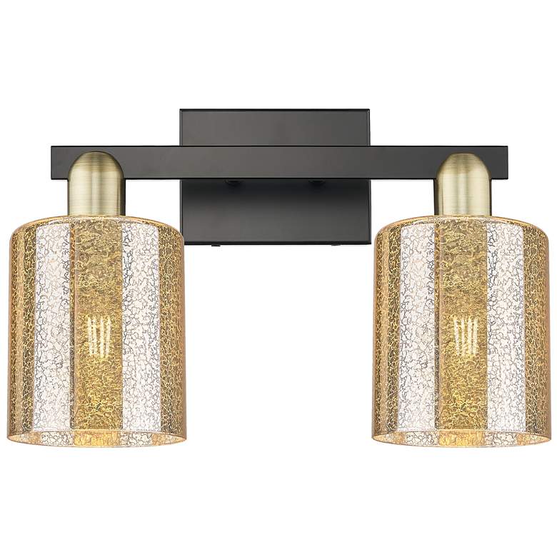 Image 1 Arcadia Cobbleskill 16"W 2-Lt Black Brass Bath Light w/ Mercury Shade