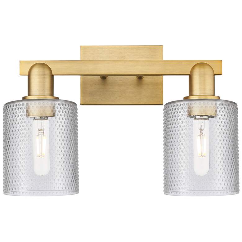 Image 1 Arcadia Cobbleskill 16"W 2-Lt Brushed Brass Bath Light w/ Clear Shade