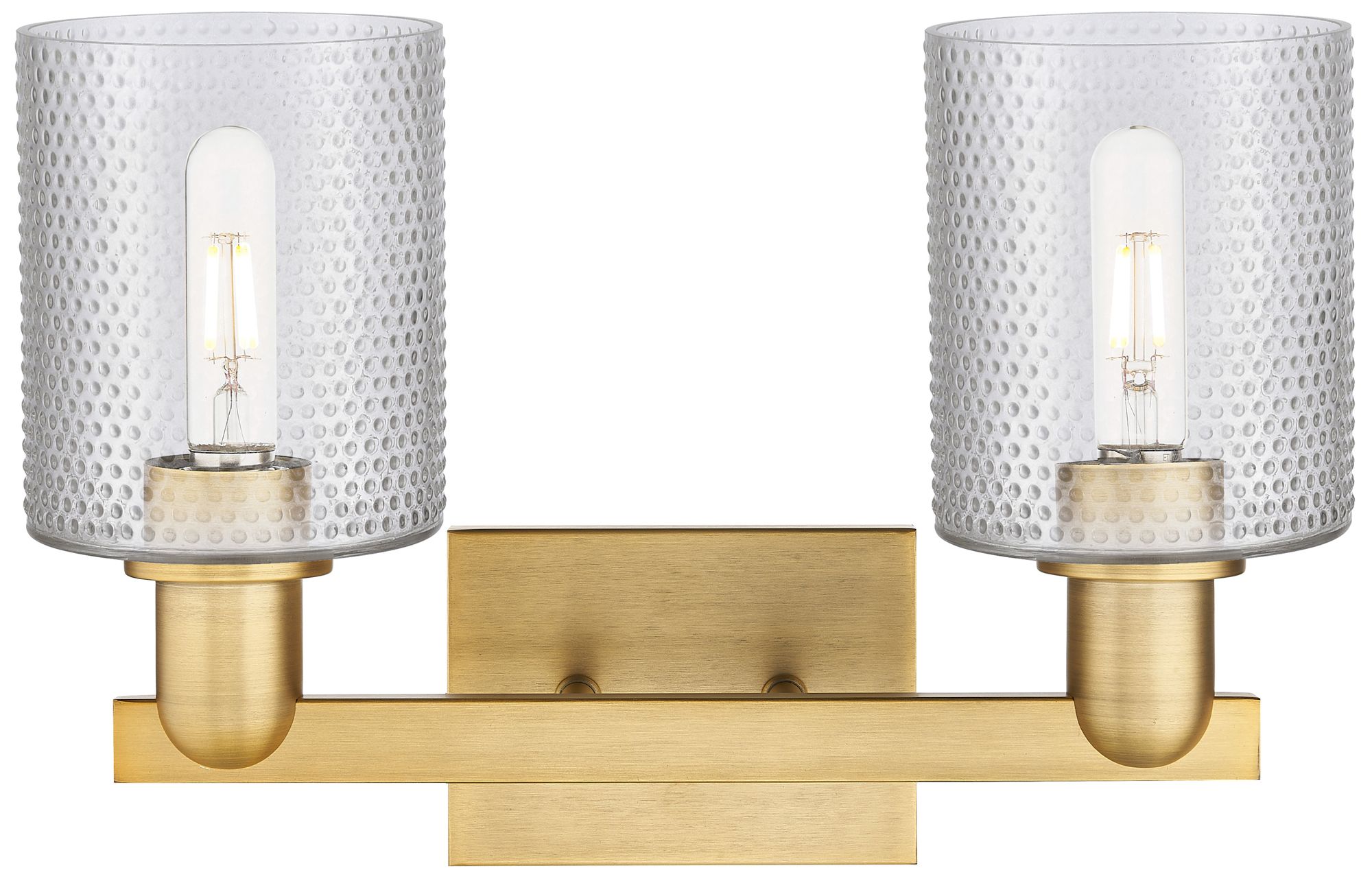 Image 2 Arcadia Cobbleskill 16"W 2-Lt Brushed Brass Bath Light w/ Clear Shade more views