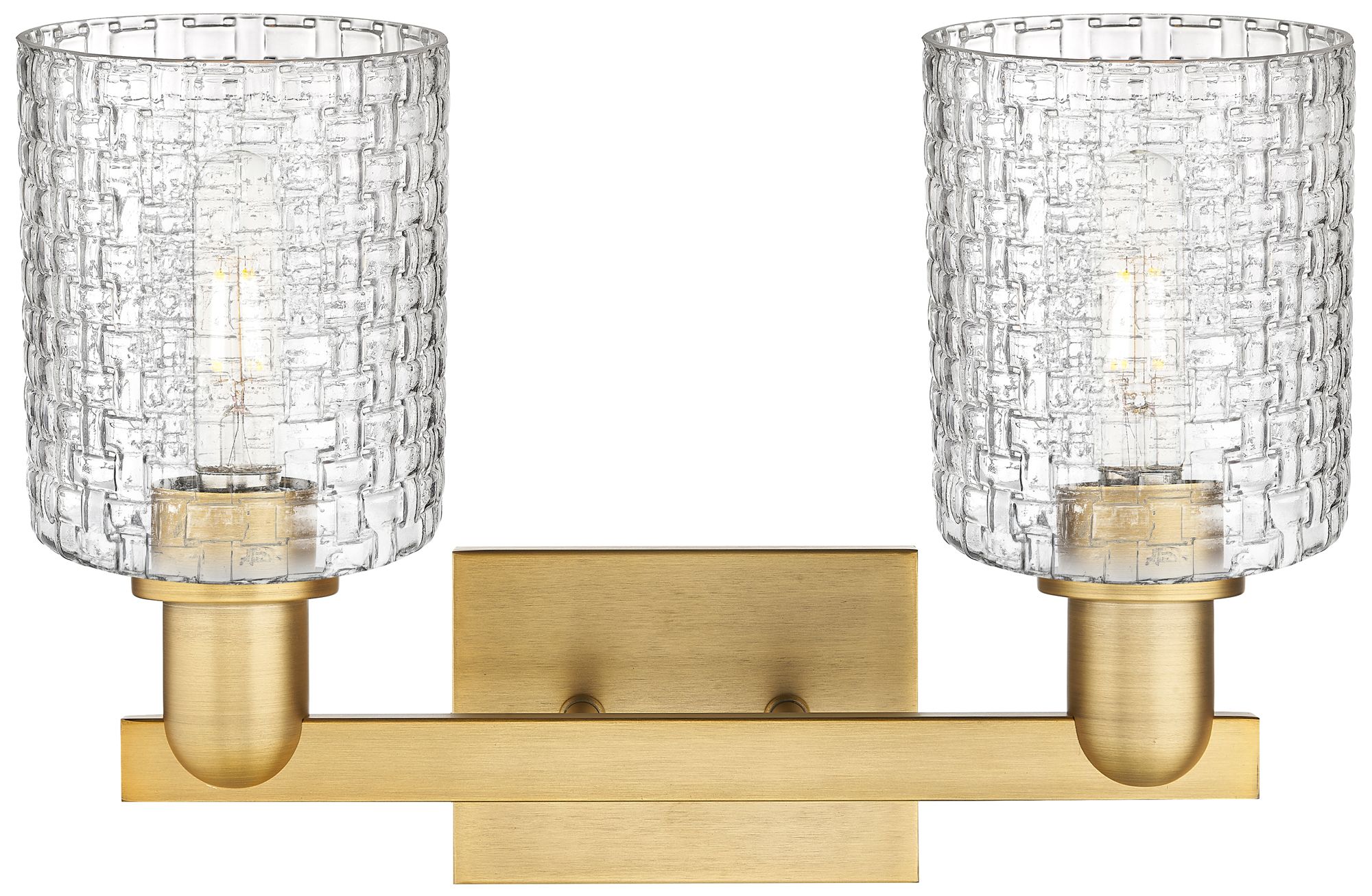 Image 2 Arcadia Cobbleskill 16"W 2-Lt Brushed Brass Vanity w/ Basketweave Shade more views