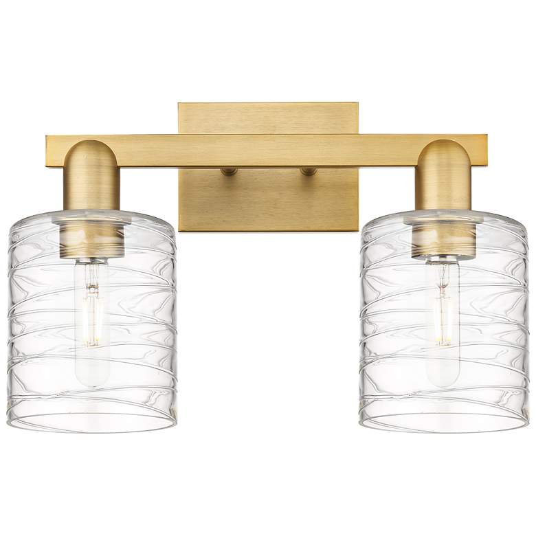 Image 1 Arcadia Cobbleskill 16"W 2-Lt Brushed Brass Vanity w/ Deco Swirl Shade